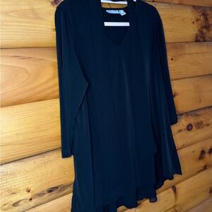 Susan Graver Flattering Black Liquid Knit Blouse with Neck Scarf